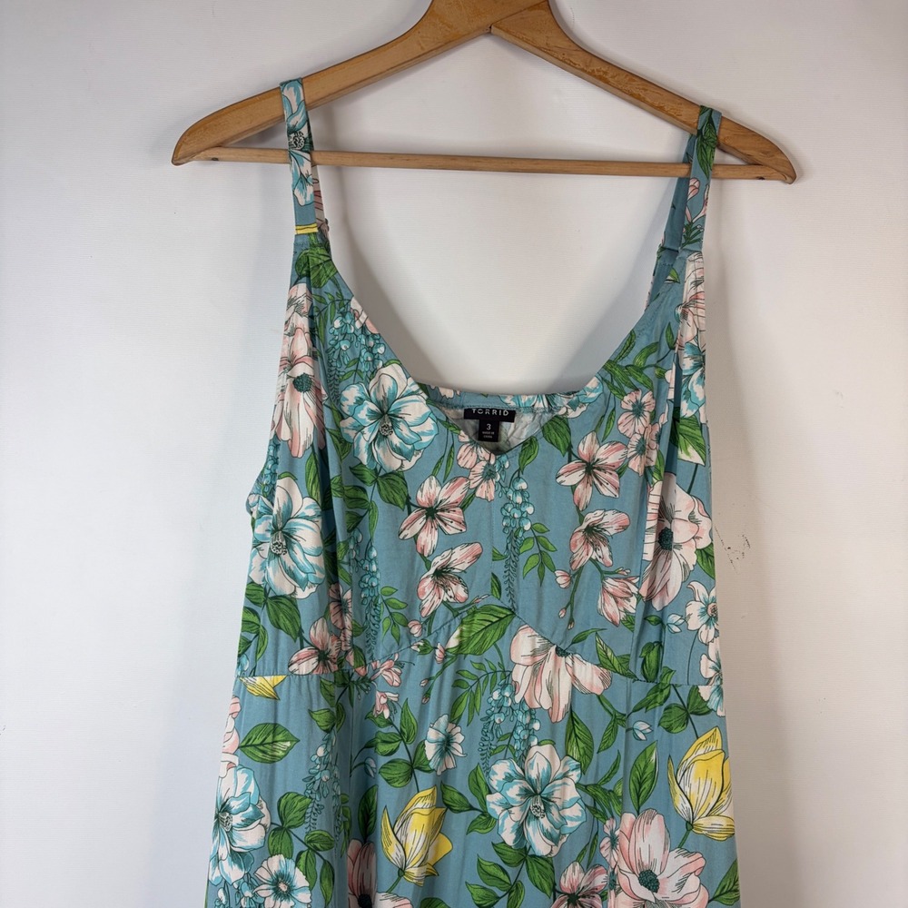 Torrid Maxi Dress Women 3 Blue Floral Pockets Adjustable Straps V-Neck Sun Dress - Picture 4 of 11
